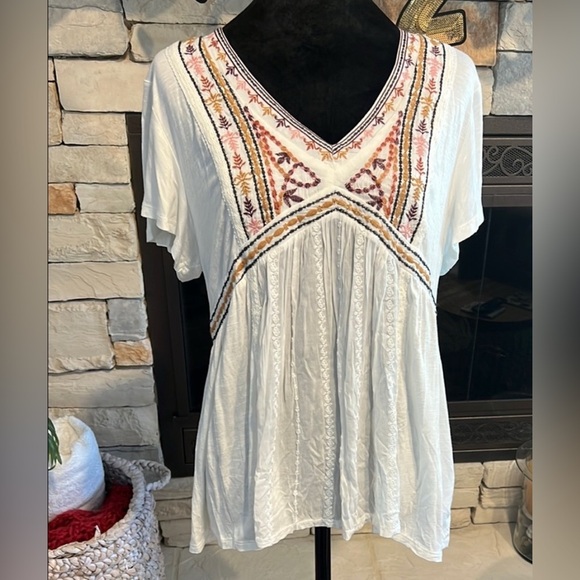 Knox Rose White Short Sleeve Embroidered Blouse L - Picture 1 of 5